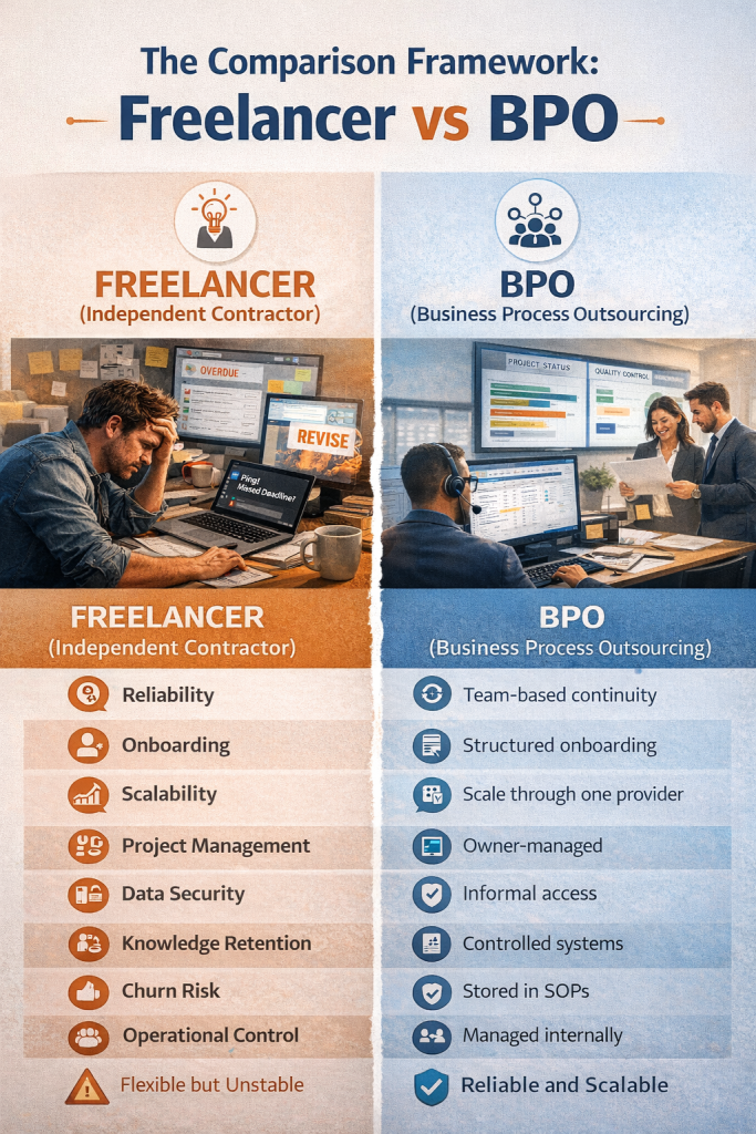How To Compare BPO Providers Vs. Freelancers Comparision Framework